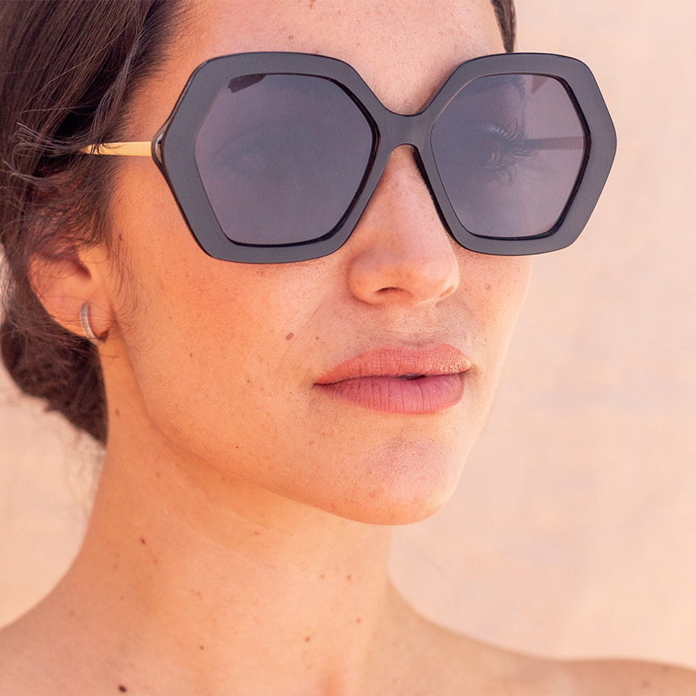 Charly Therapy Iman black hexagonal sunglasses
