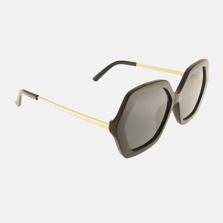 Charly Therapy Iman black hexagonal sunglasses with gold metal arms