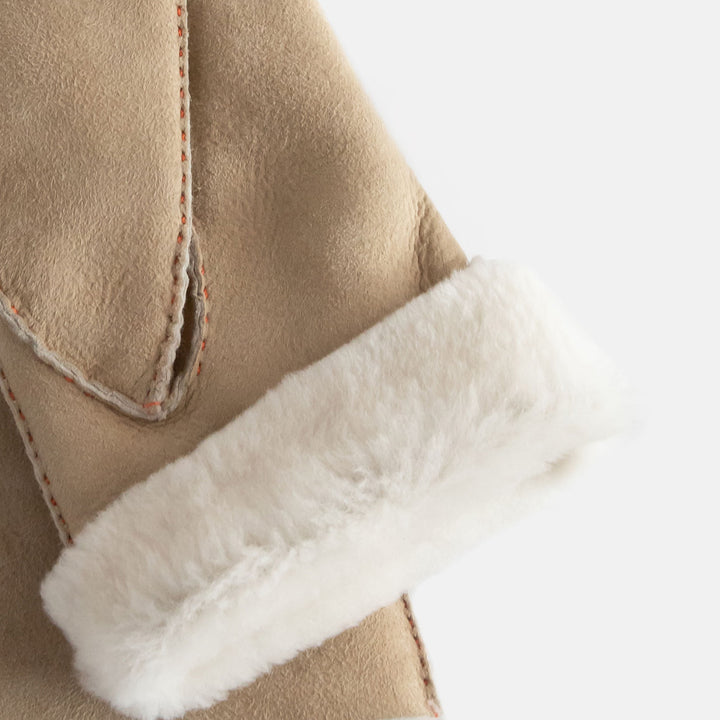 pair of women's sheepskin shearling gloves in cork colour