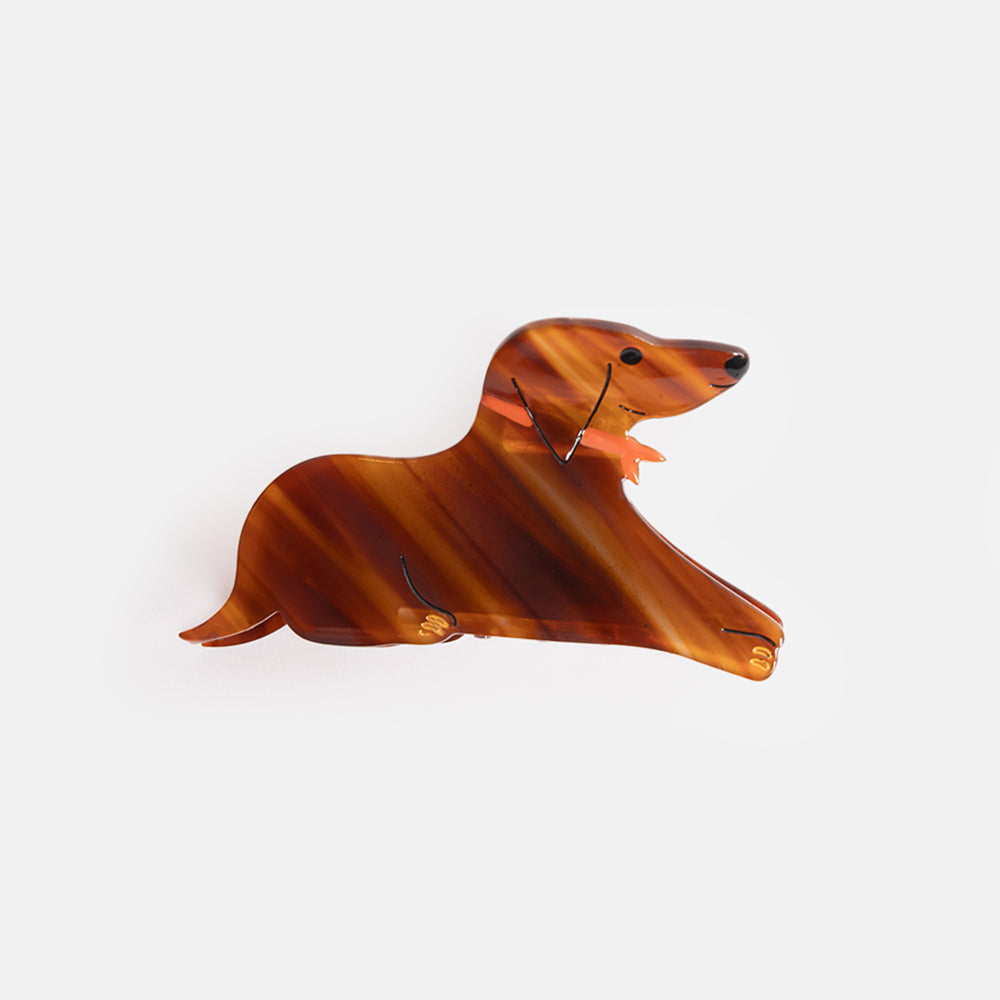 tortoiseshell sausage dog / dachshund hair claw, made by Solar Eclipse