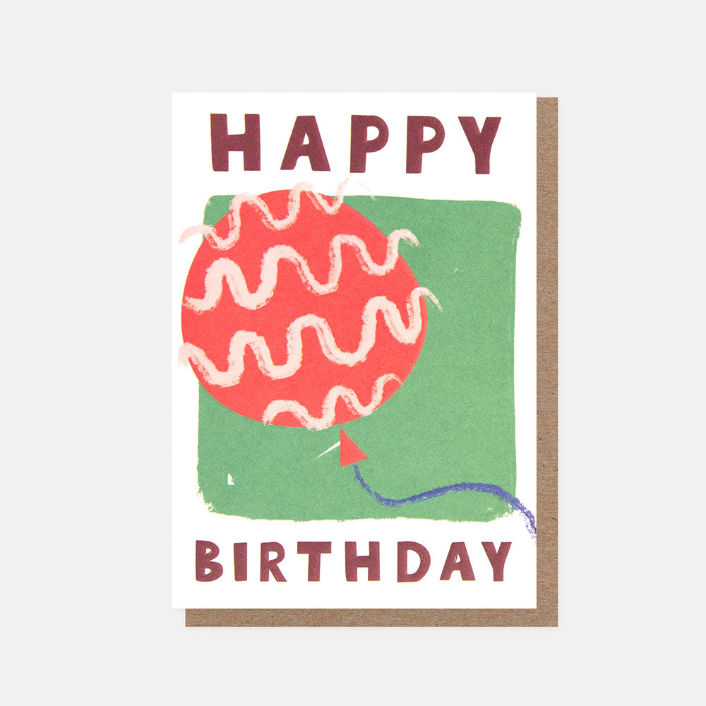 squiggly lines red balloon happy birthday card