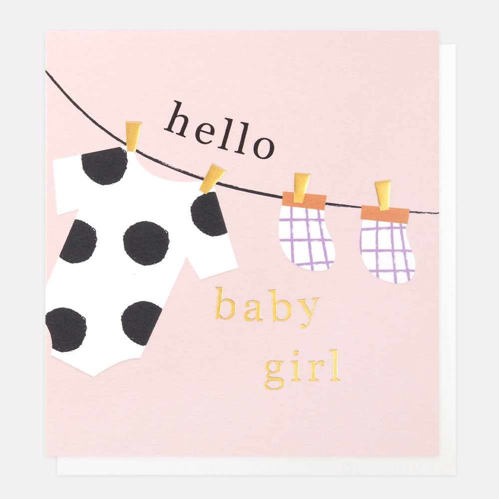 clothes on a washing line hello new baby girl card