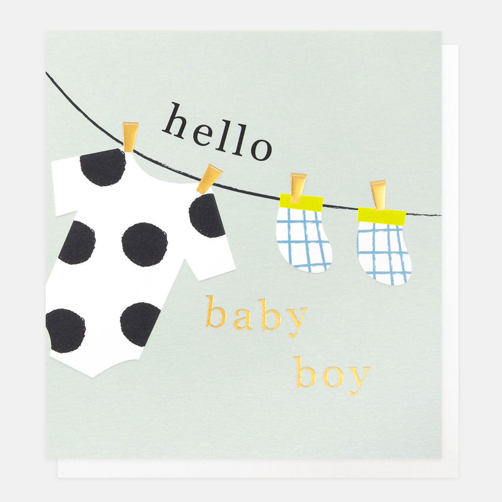clothes on washing line hello new baby boy card