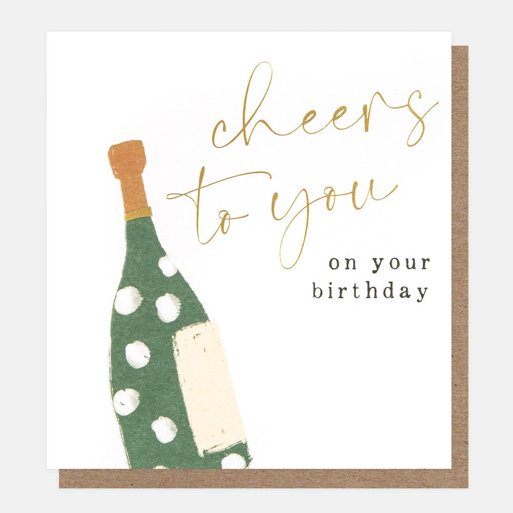 cheers to you spotty champagne bottle and glasses birthday card