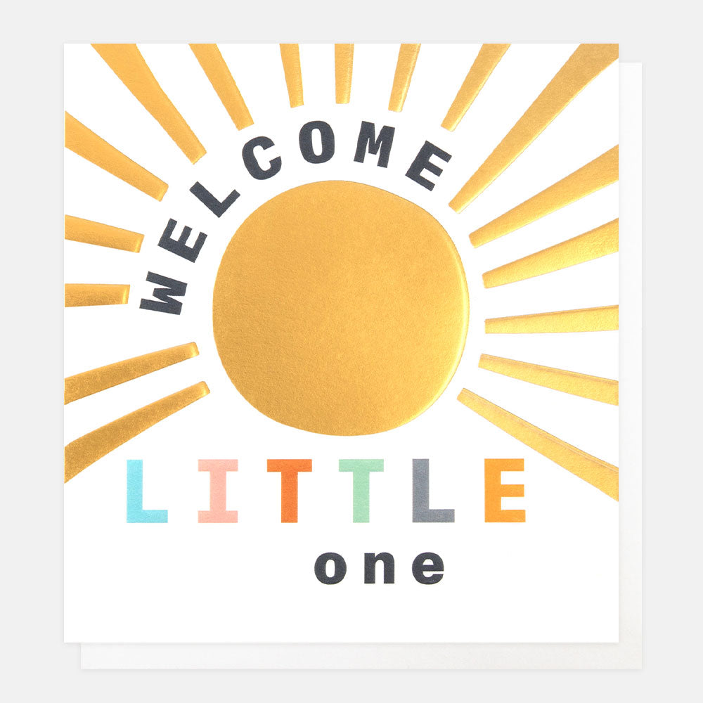 gold sun rays 'welcome little one' new baby card