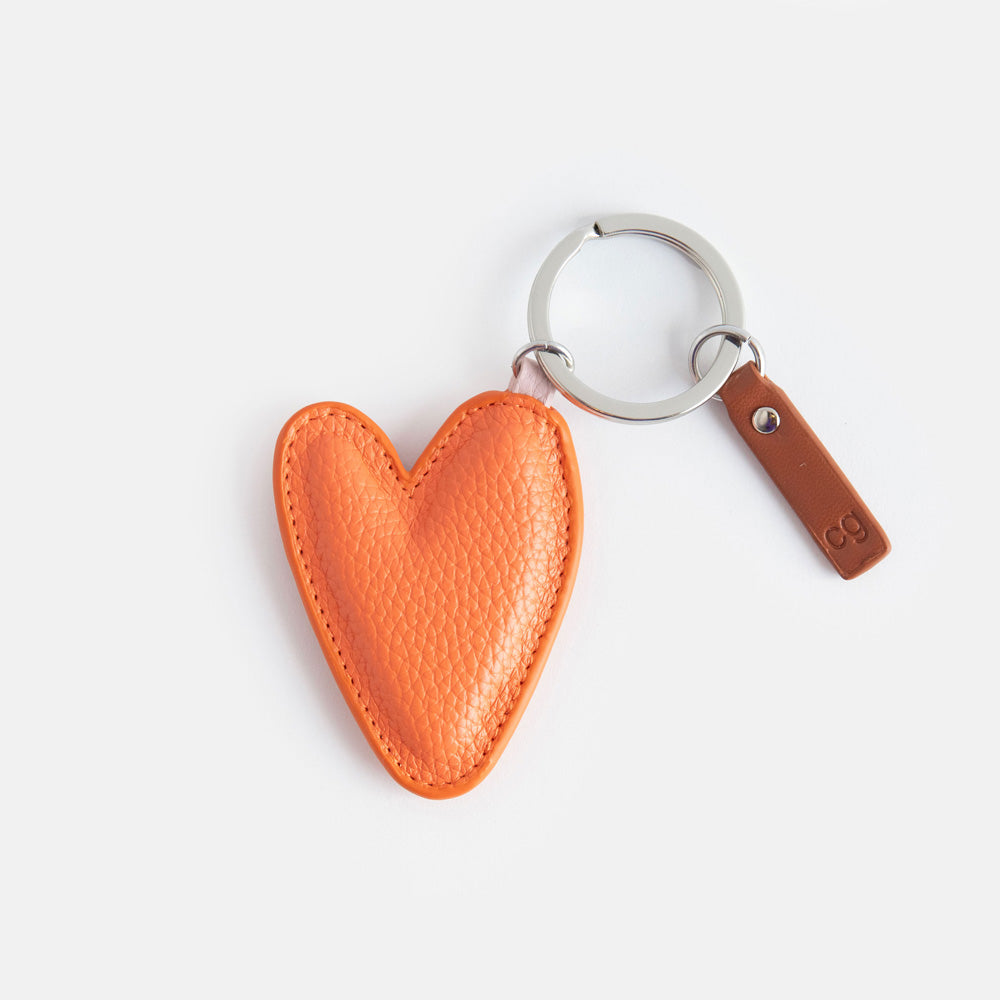 orange leather look padded heart keyring