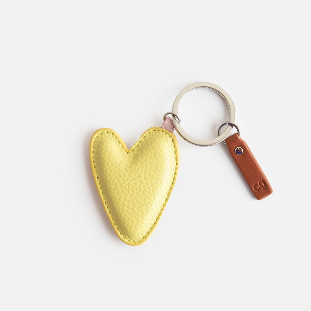 soft yellow leather look padded heart keyring