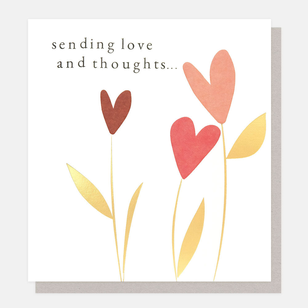 gold, pink red heart flowers sending love and thoughts card