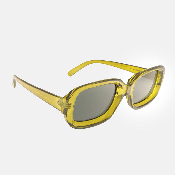 green wide framed sunglasses, made by Charly Therapy