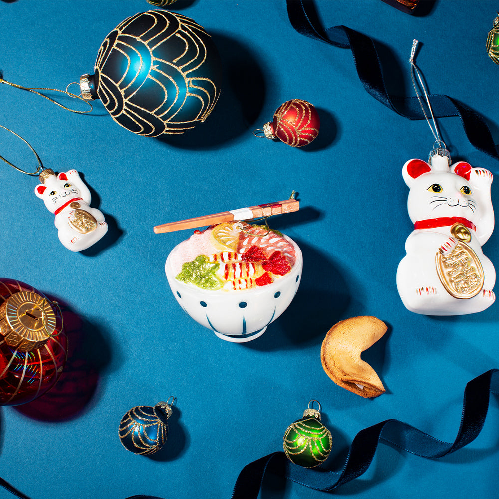 ramen bowl and chopsticks glass hanging christmas tree decoration