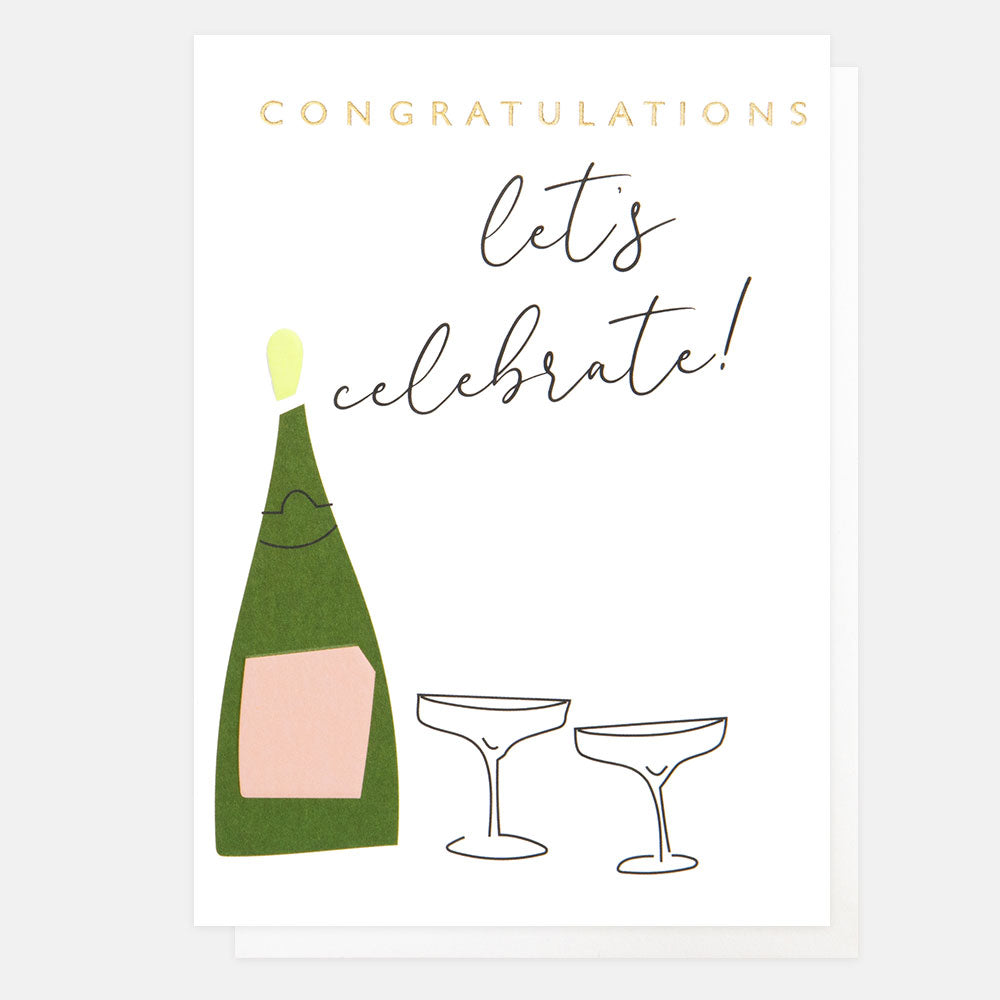 champagne bottle & glasses congratulations card