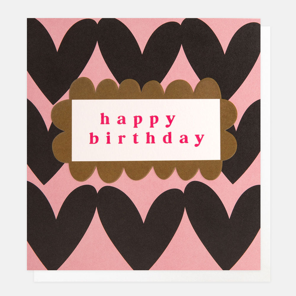 charcoal hearts on pink background happy birthday card