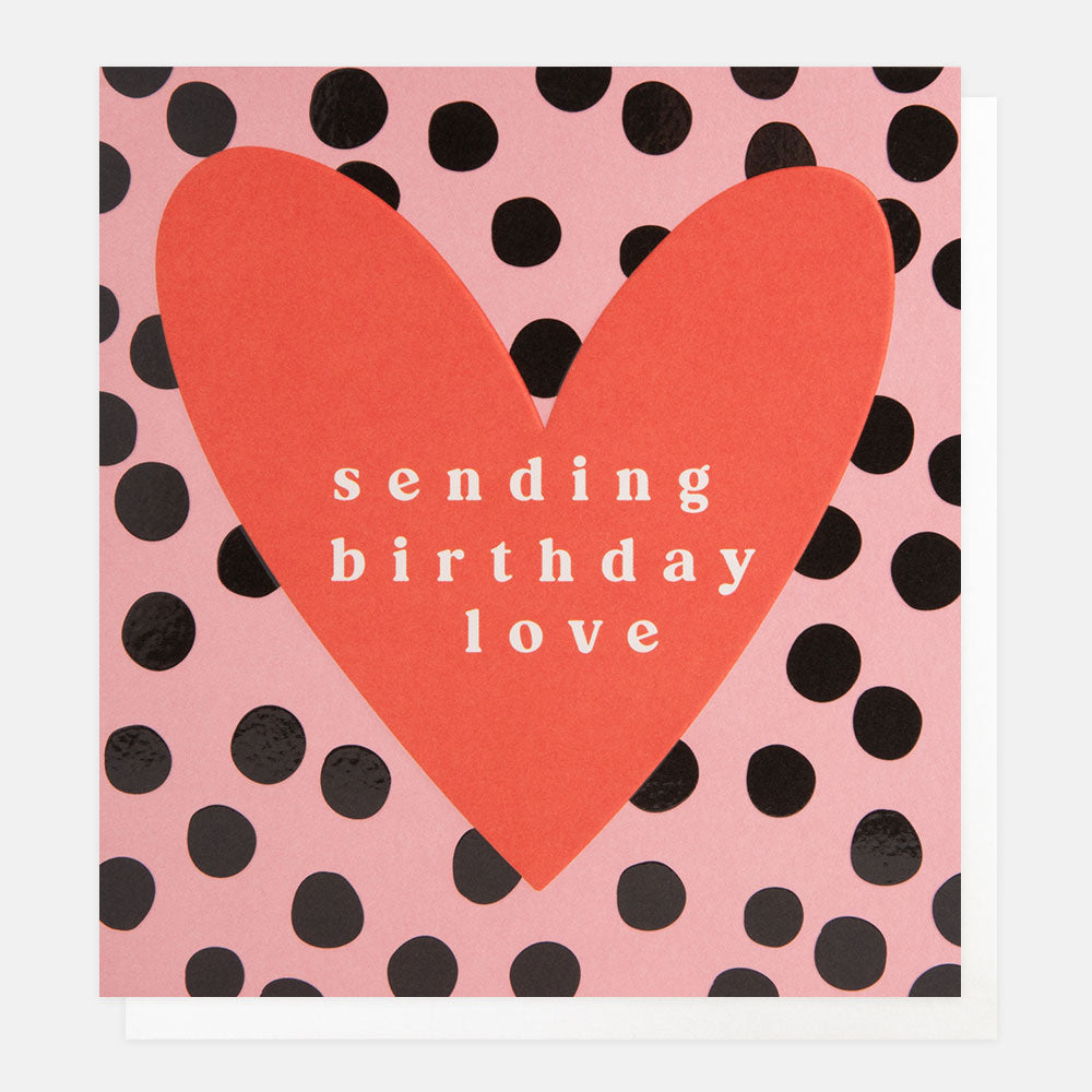 red heart on spotty background sending birthday love card