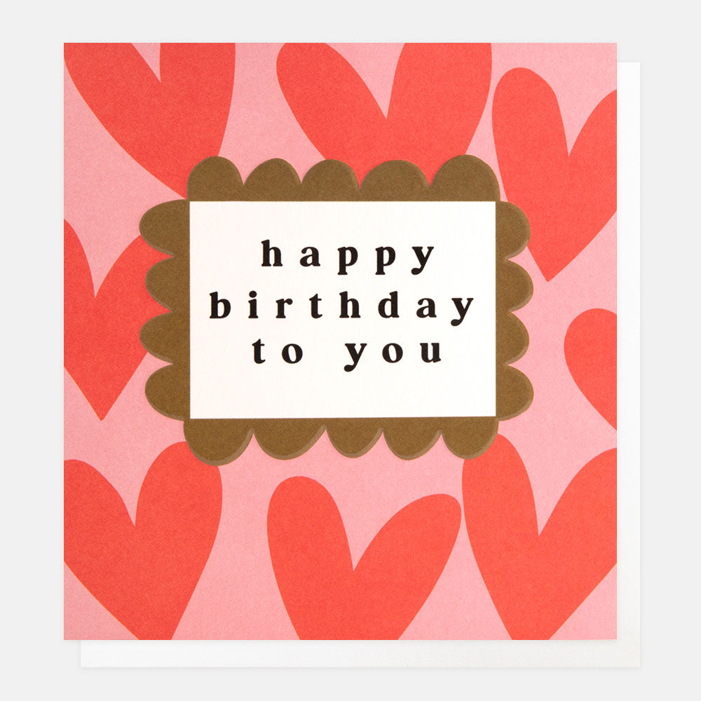 red hearts on a pink background happy birthday to you card
