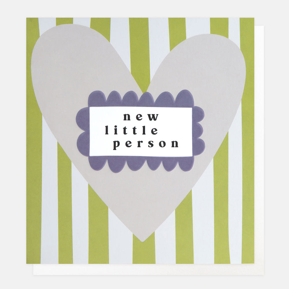 khaki green & white stripe new little person new baby card