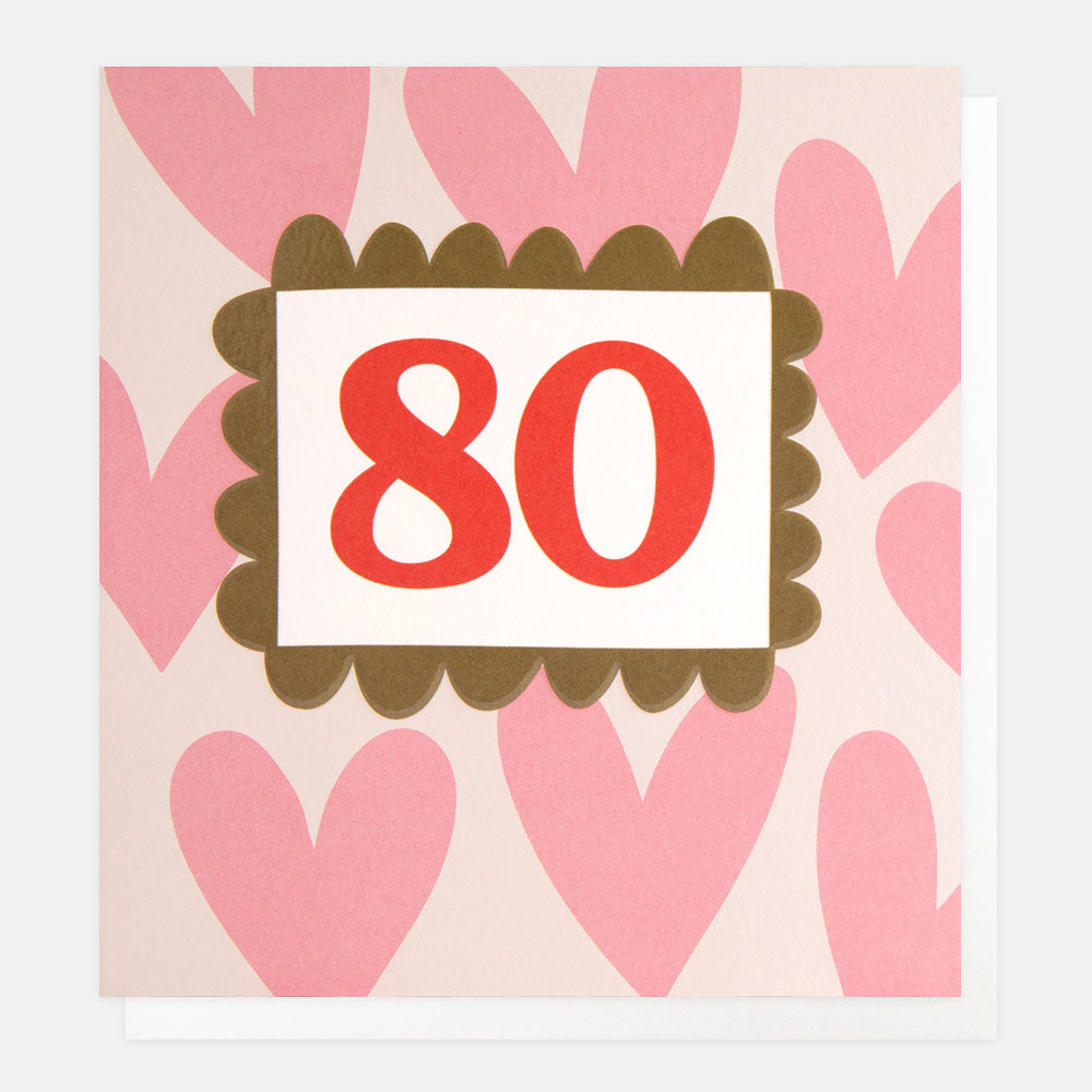 pink hearts 80th birthday card