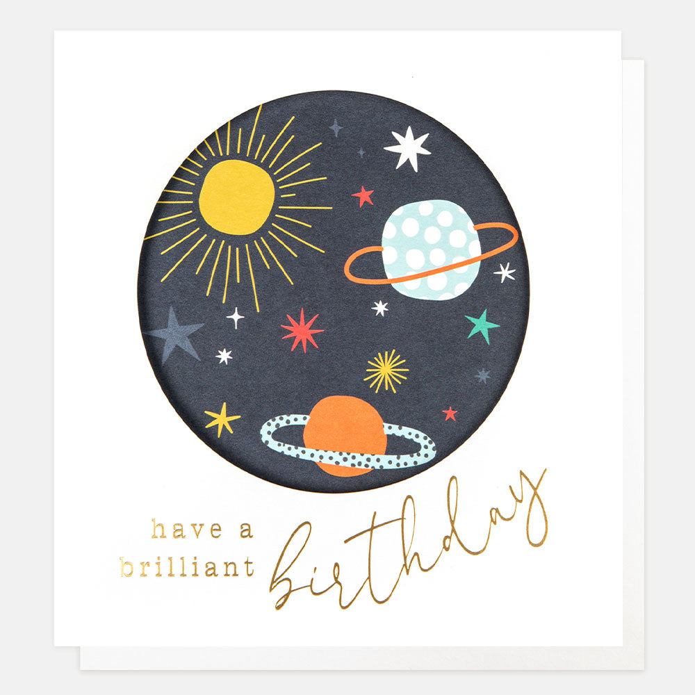 planets and stars space have a brilliant birthday card