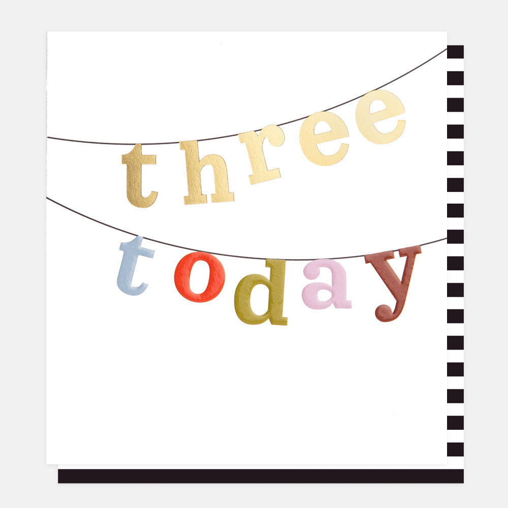 Three Today Bunting Letters on String 3rd Birthday Card