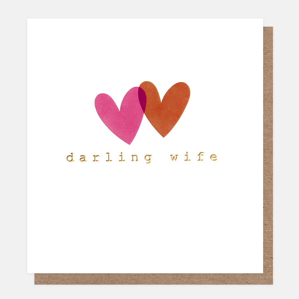 greetings cards featuring 2 pink & red overlapping hearts and the words darling wife