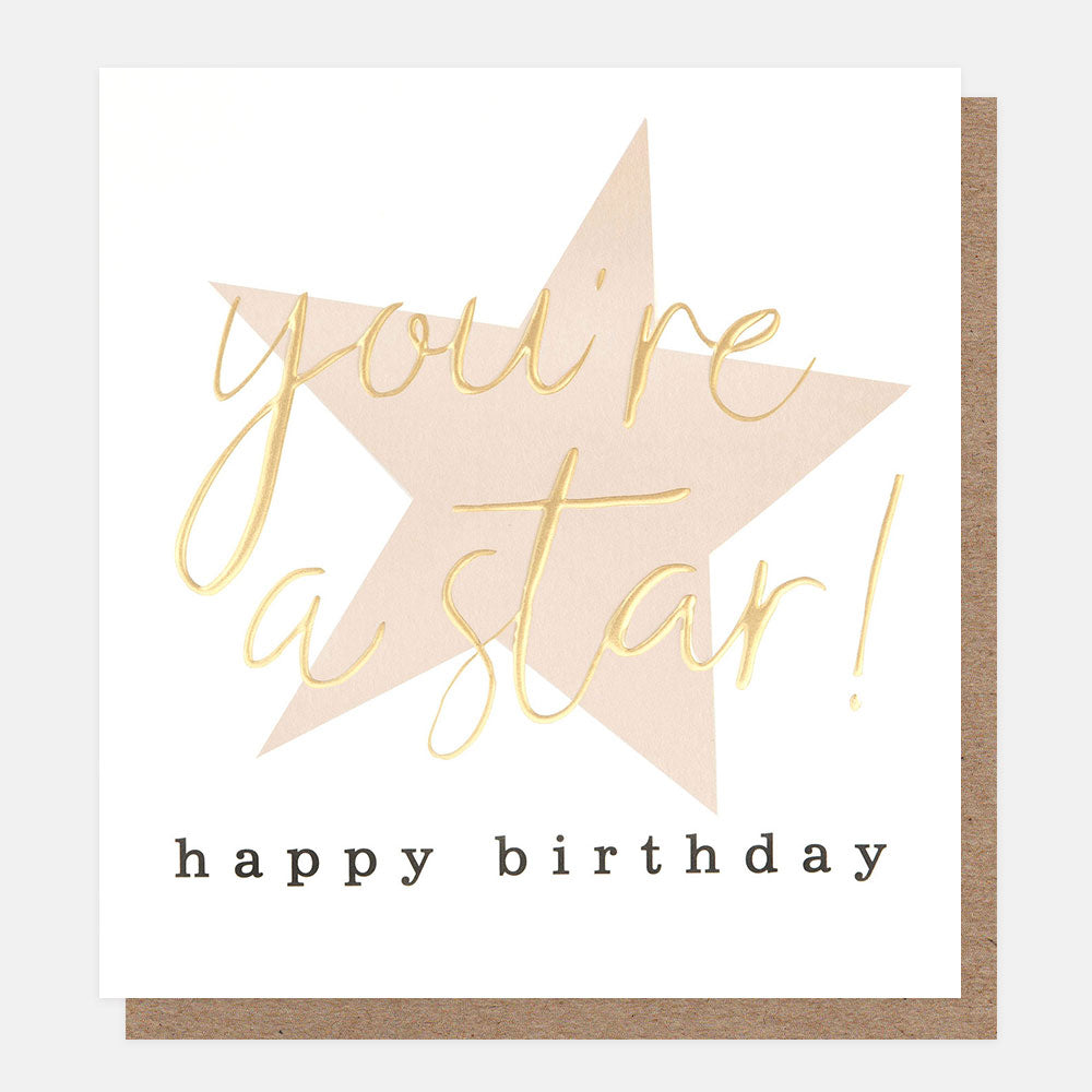 birthday card featuring a big pink star and gold wording you're a star happy birthday