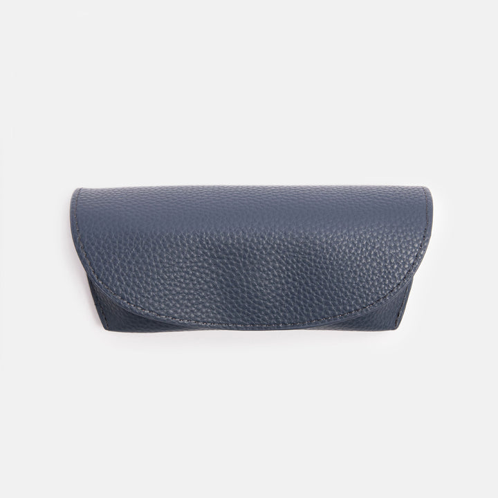 leather look overflap glasses case in navy blue