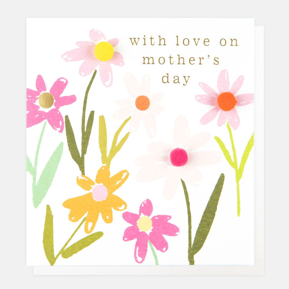 mini pom poms colourful flowers with love on mother's day card