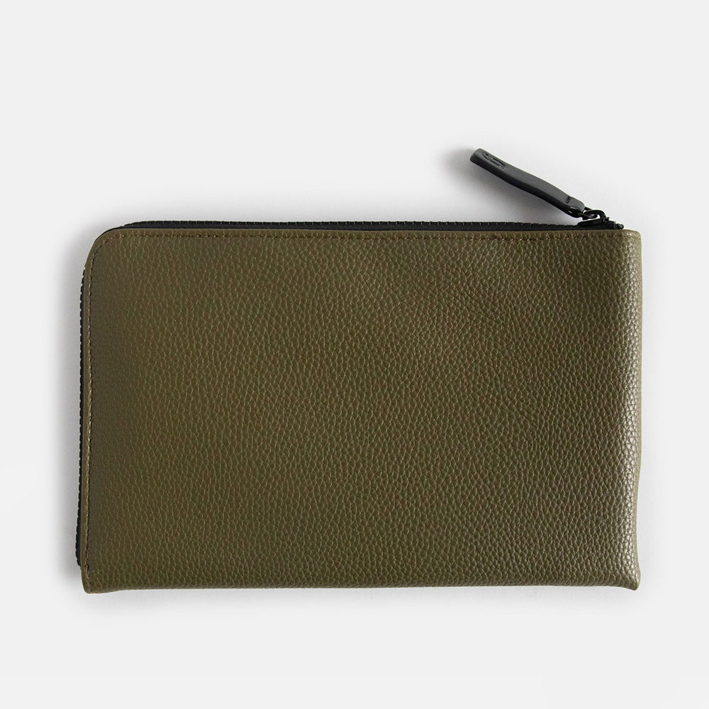 leather look travel wallet in dark khaki green