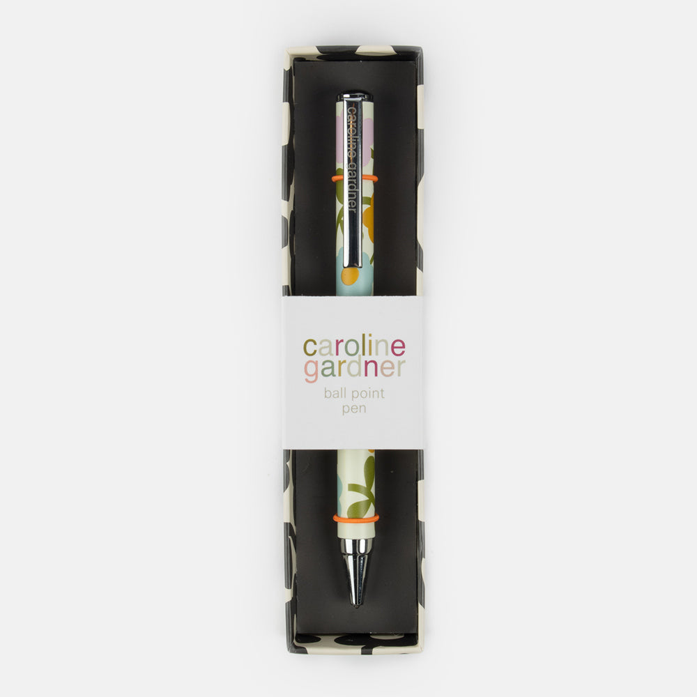 multi coloured floral print ballpoint pen in a gift box