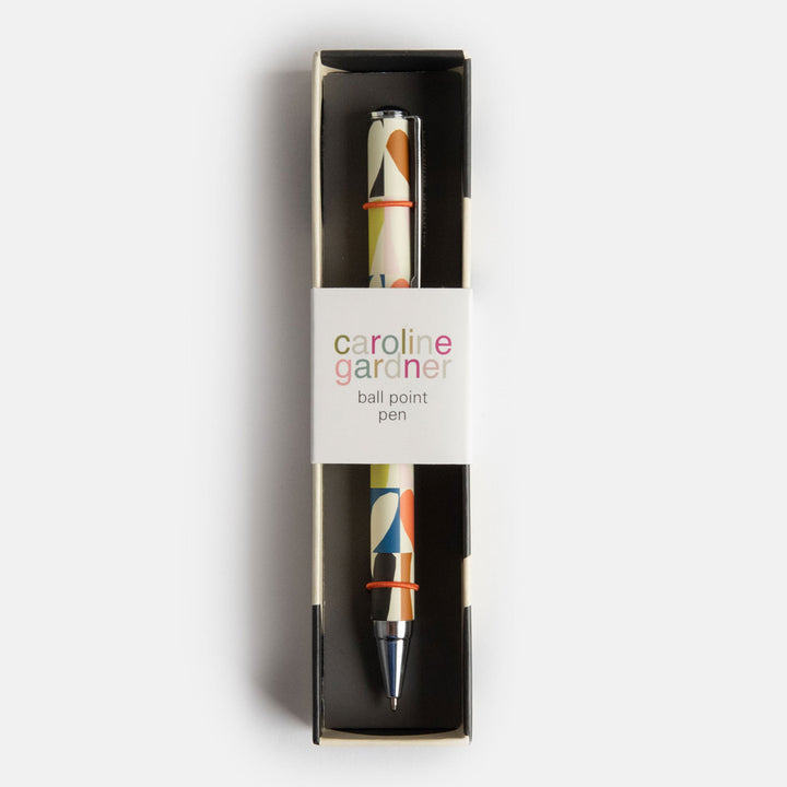 boxed ballpoint pen in colourful hearts design
