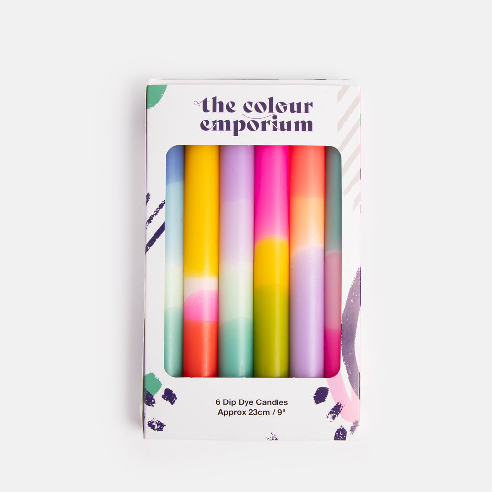set of 6 bright colours dip dye candles