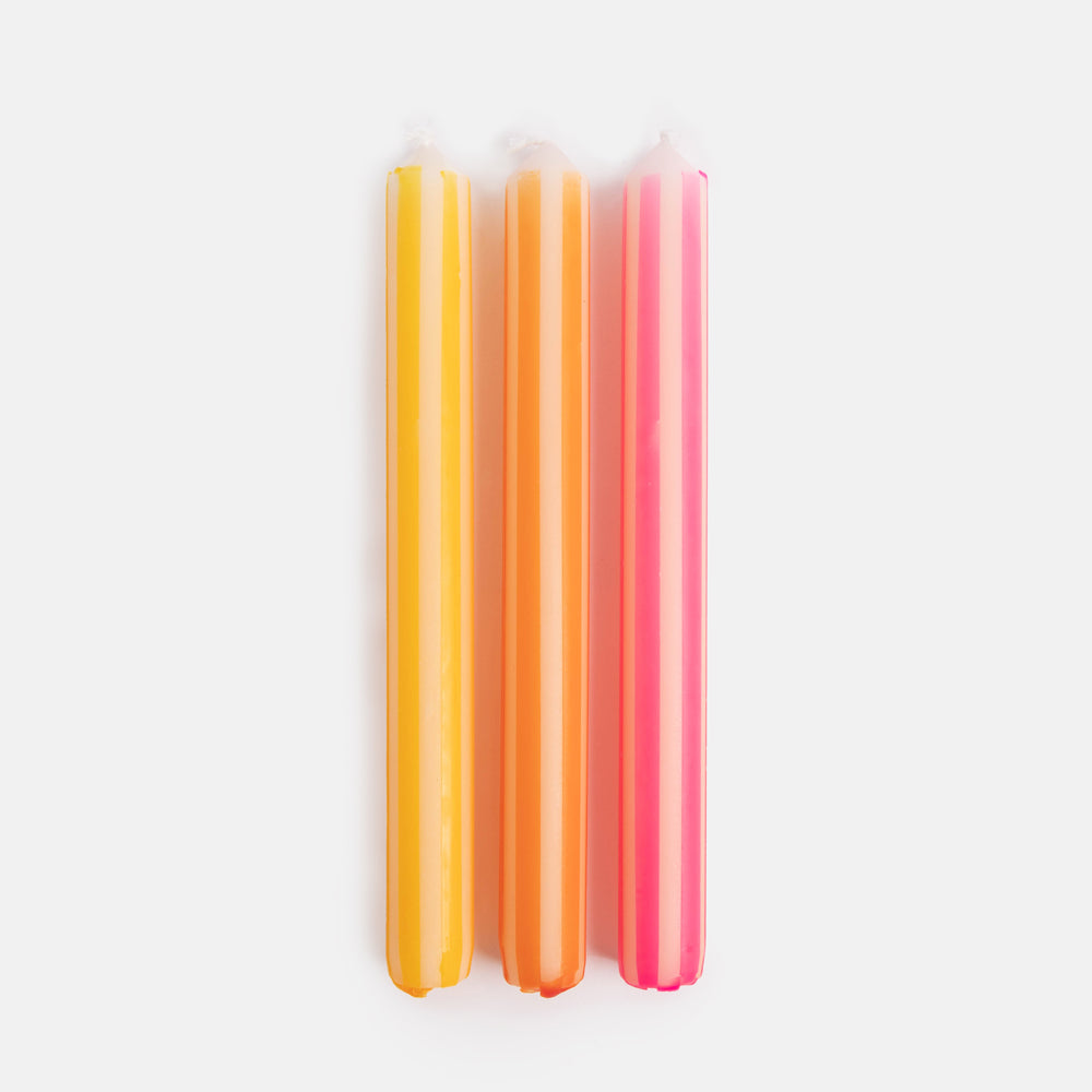 set of 3 colourful pinstripe candles