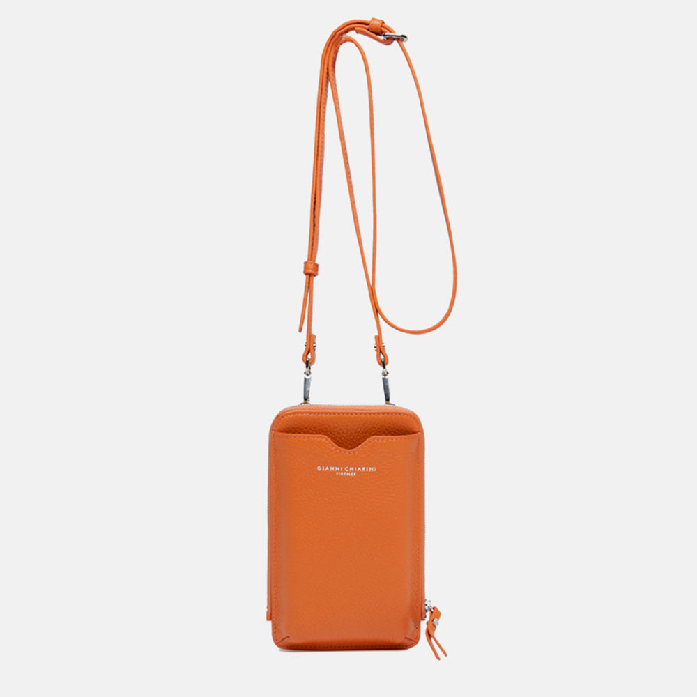 orange leather 'wallets dollaro' phone bag, made in Italy by Gianni Chiarini 