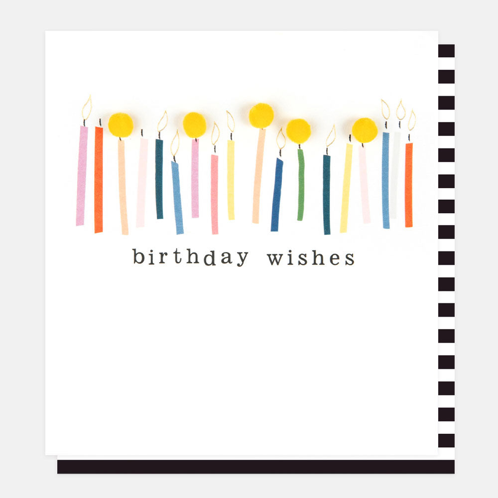 multi coloured candles with mini pom poms birthday wishes card
