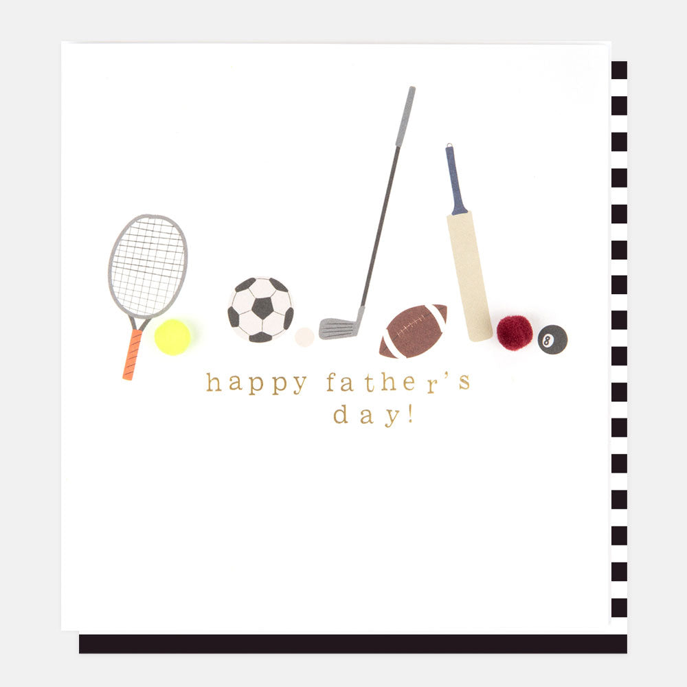 sports fan father's day card with tennis, football, golf, american football and cricket