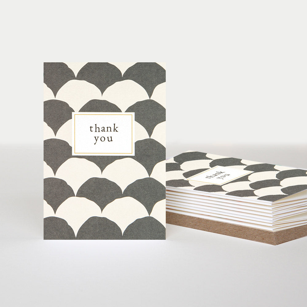monochrome art deco fans thank you cards, pack of 10