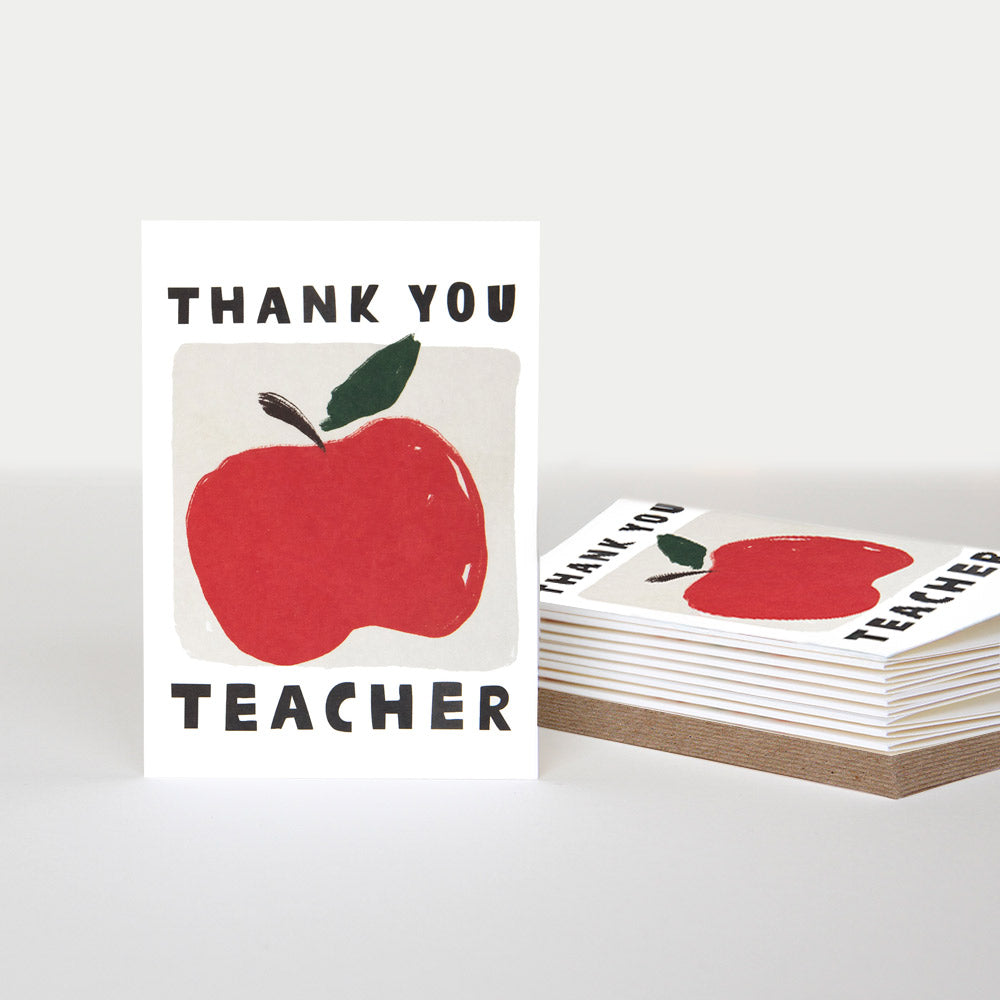 pack of 10 red apple thank you teacher cards
