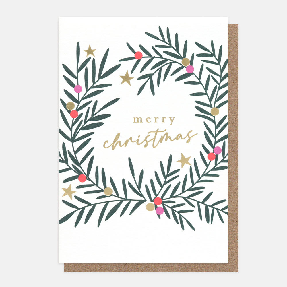 Mistletoe Wreath With Stars Small Christmas Card Pack of 10