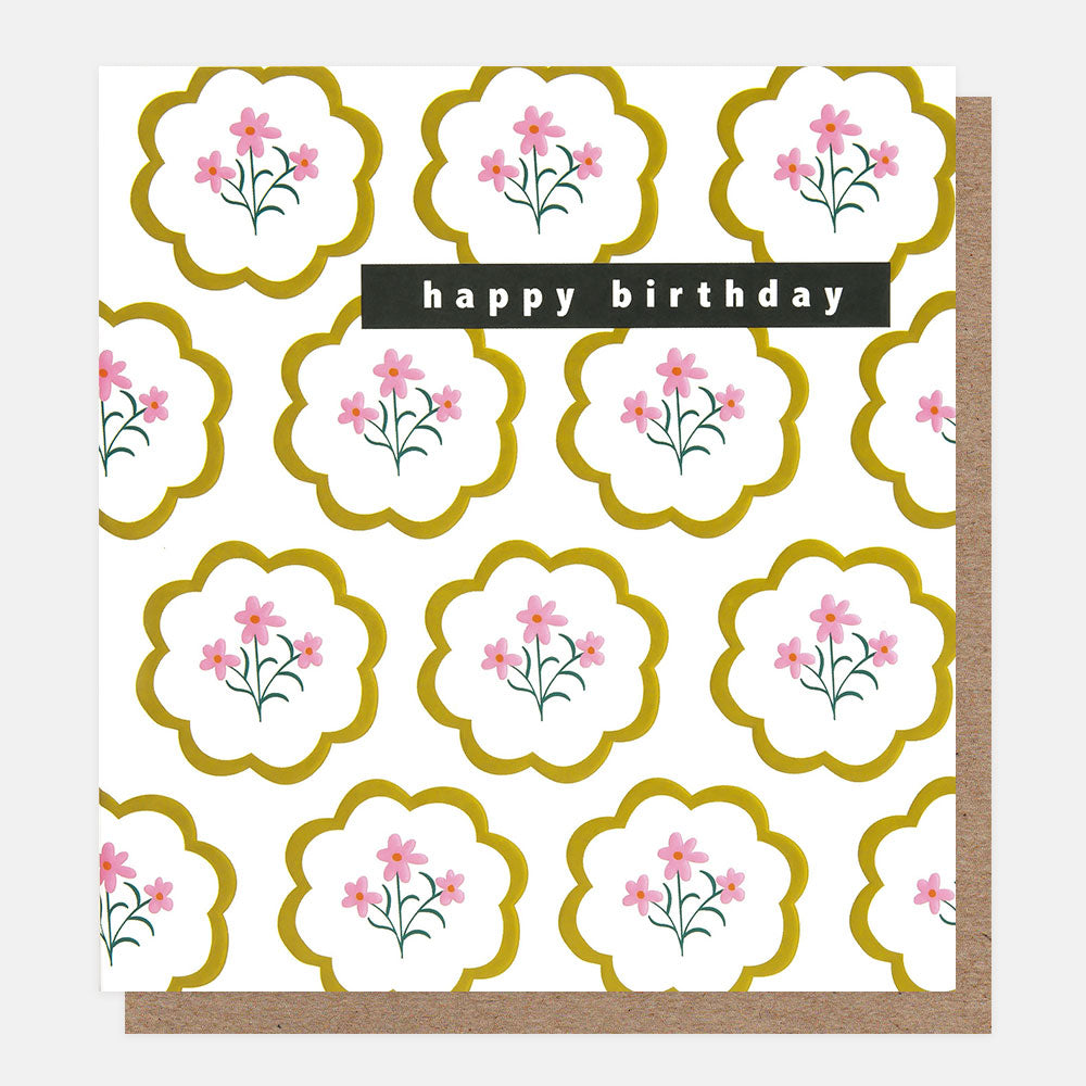 flowers in scallop edged frames happy birthday card