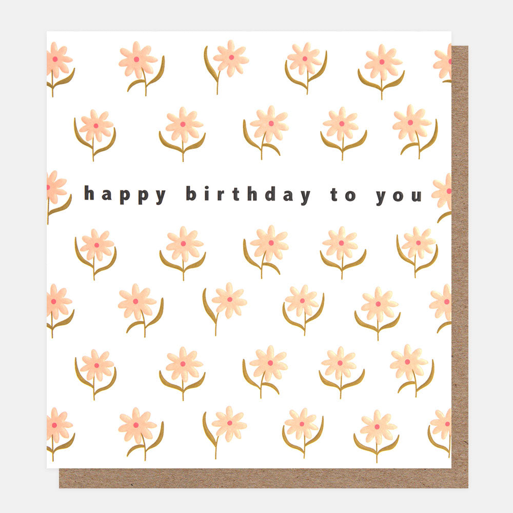 peach coloured floral print happy birthday to you card