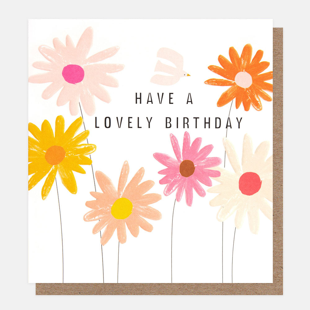 colourful flowers & bird have a lovely birthday card