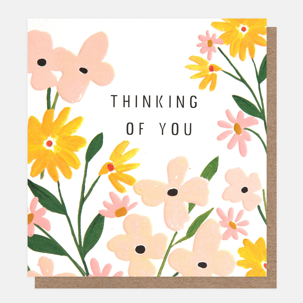 pink & yellow flowers thinking of you card