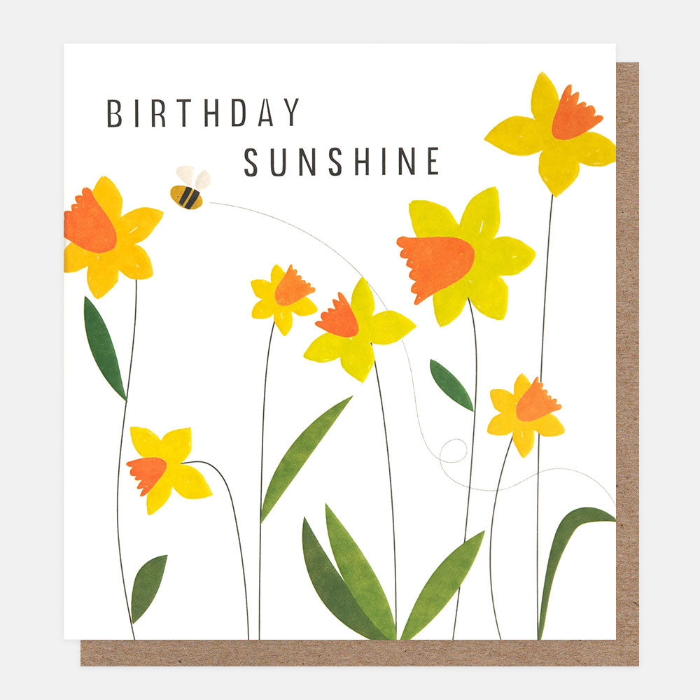 yellow daffodils and bumblebee birthday sunshine card