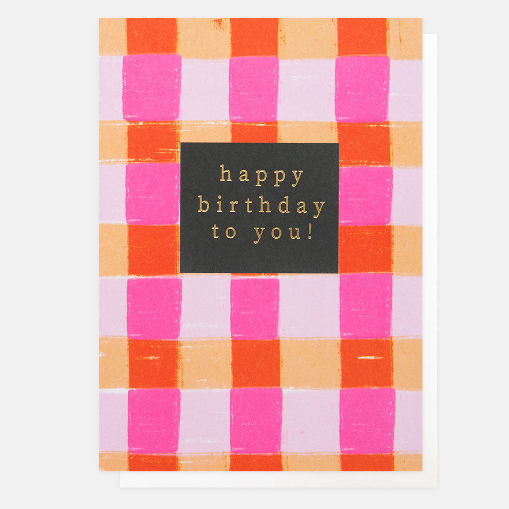 Pink Check Happy Birthday You You Card