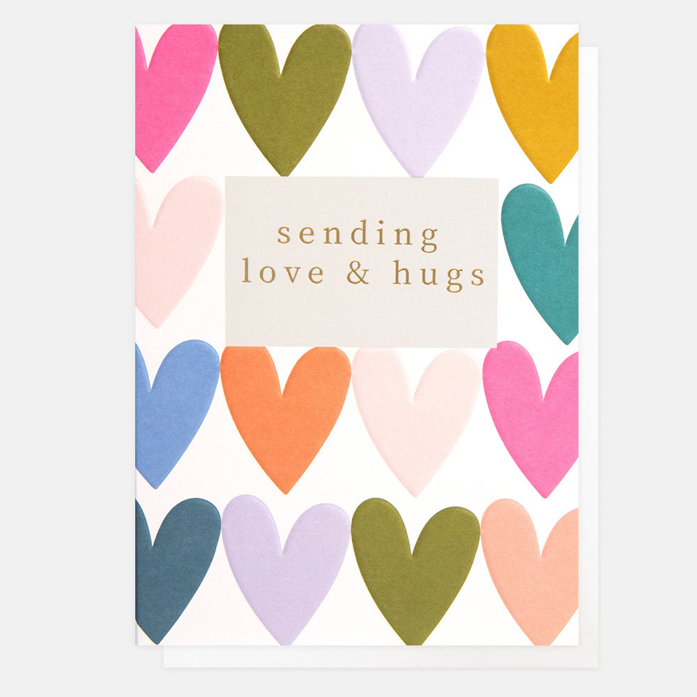 colourful hearts sending love & hugs card