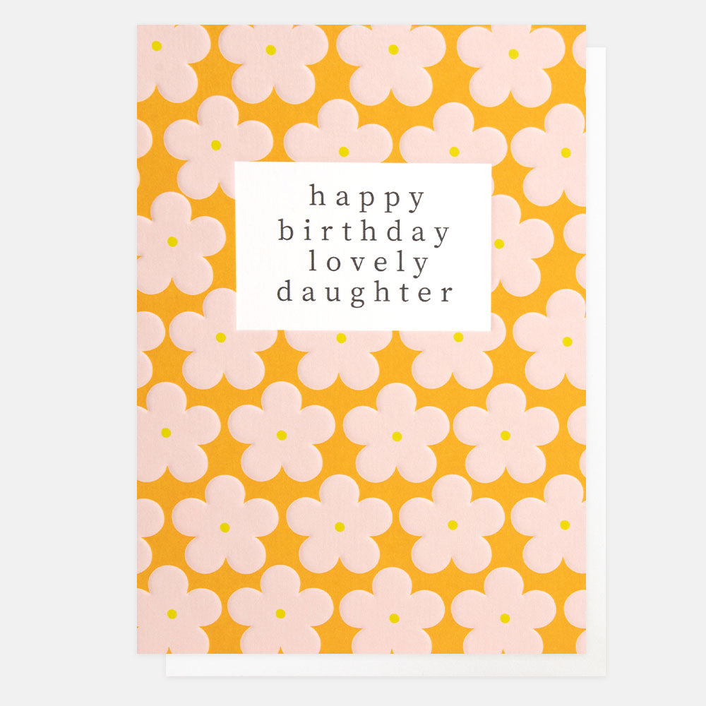 retro pink flowers on ornage background happy birthday lovely daughter card