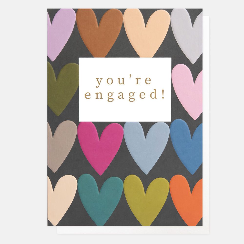 colourful hearts you're engaged engagement card