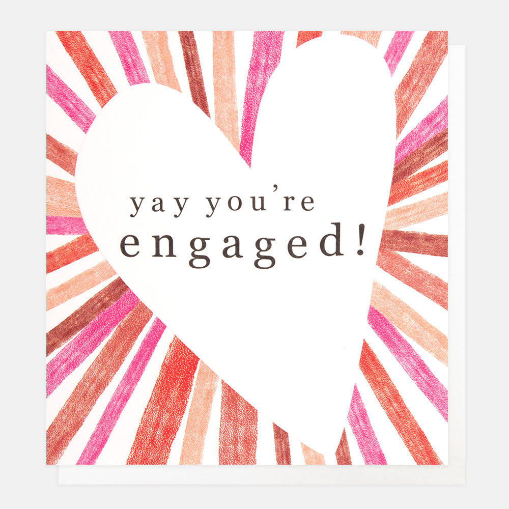 pink & red heart burst yay you're engaged engagement card