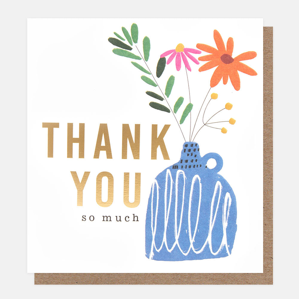 blue vase & flowers thank you so much card