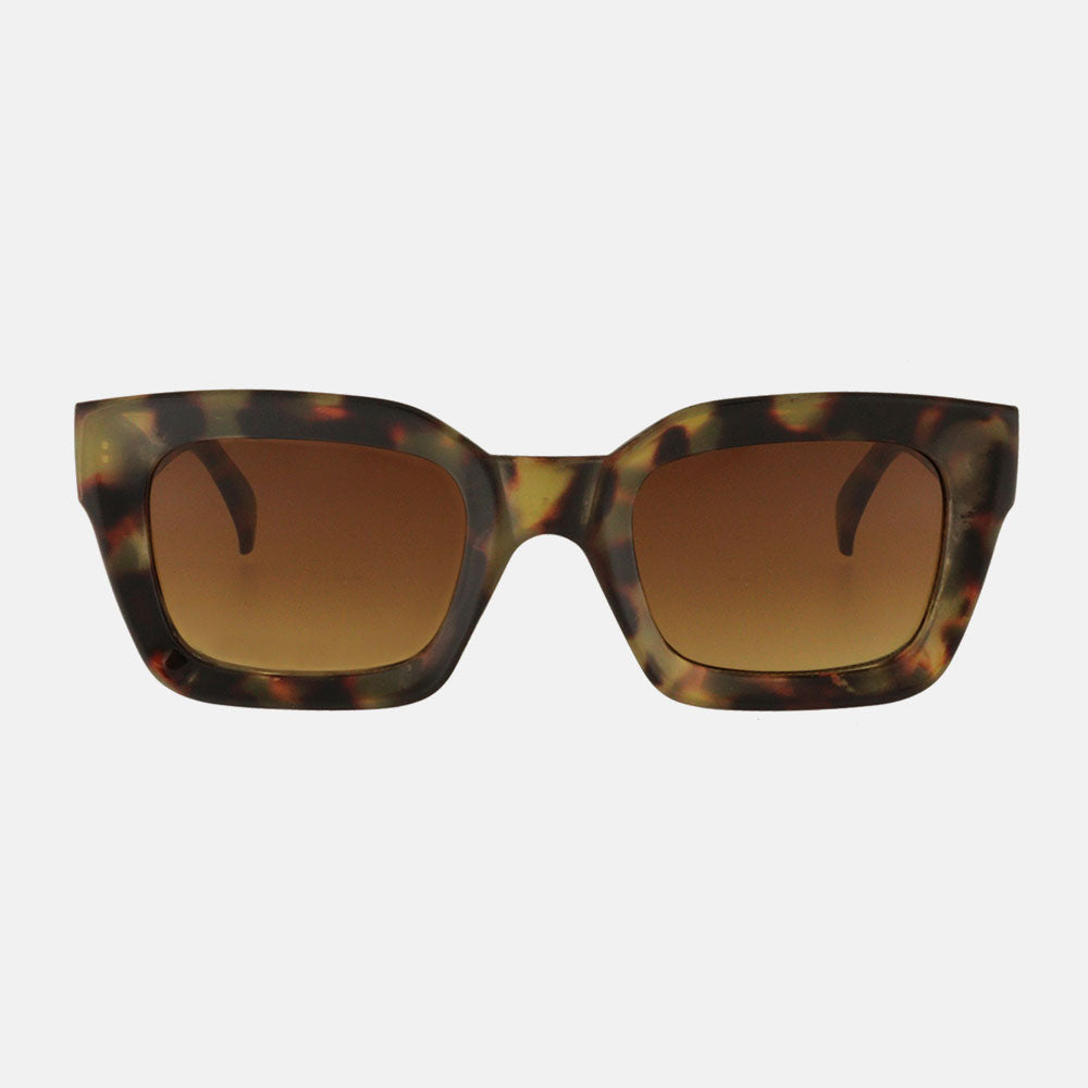 tortoiseshell wide rectangular vintage look sunglasses with brown gradient uv protective lenses 