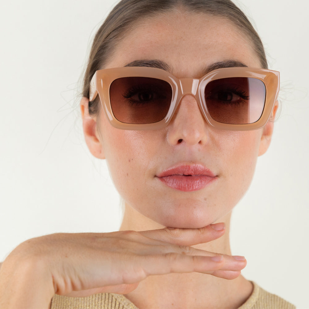 pink wide rectangular framed Rosie sunglasses, by Charly Therapy